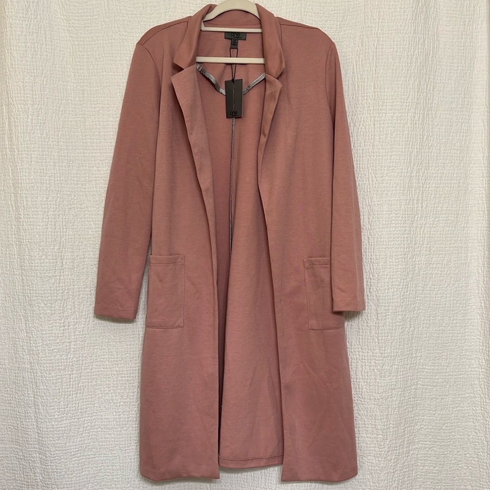 One by Chapter One Dusty Pink Open Front Coat Size Large NWT